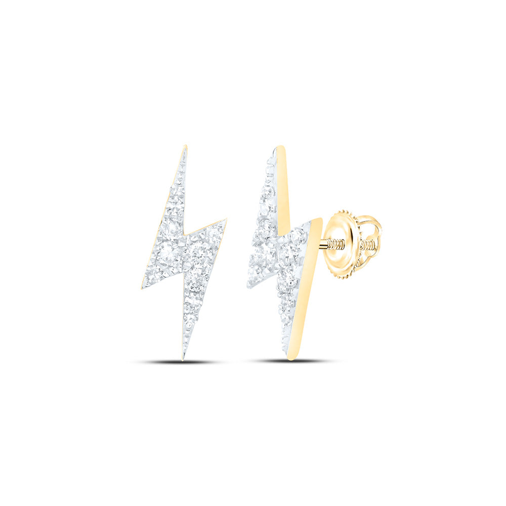 10kt Yellow Gold Mens Round Diamond Bolt Lightning Stud Earrings 1/6 Cttw