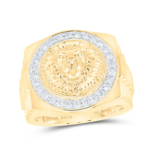 10kt Yellow Gold Mens Round Diamond Lion Face Circle Ring 1/2 Cttw