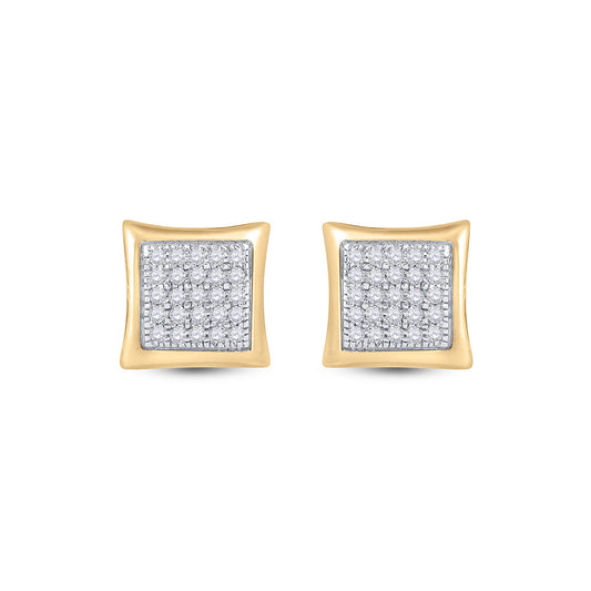 10kt Yellow Gold Mens Round Diamond Kite Square Earrings 1/6 Cttw