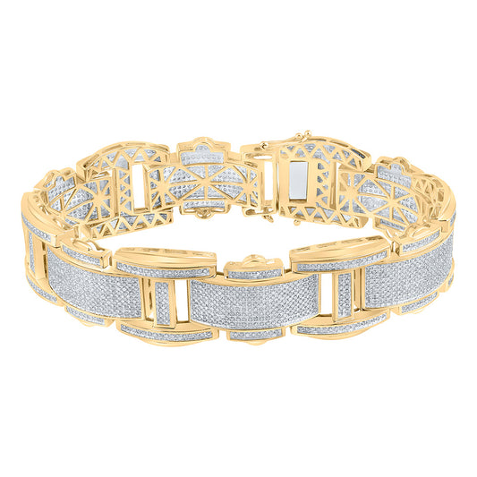 10kt Yellow Gold Mens Round Diamond Link Bracelet 4-1/2 Cttw