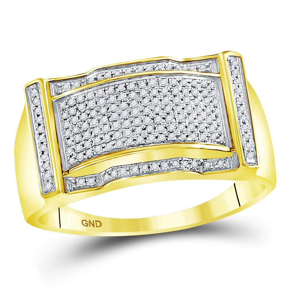 10kt Yellow Gold Mens Round Diamond Rectangle Cluster Ring 1/3 Cttw