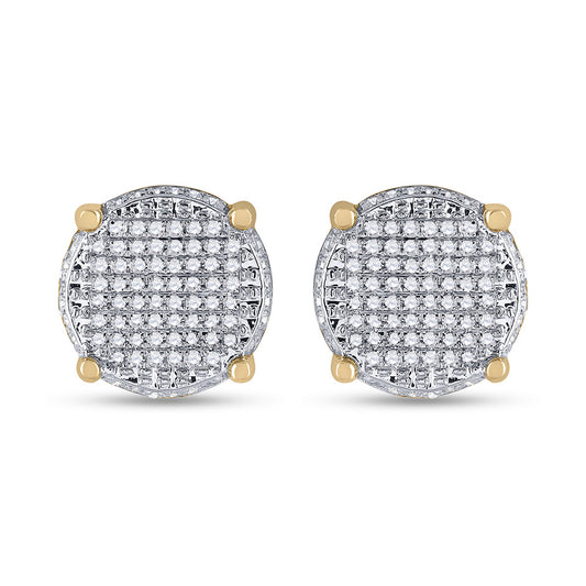 10kt Yellow Gold Mens Round Diamond Cluster Earrings 1/3 Cttw