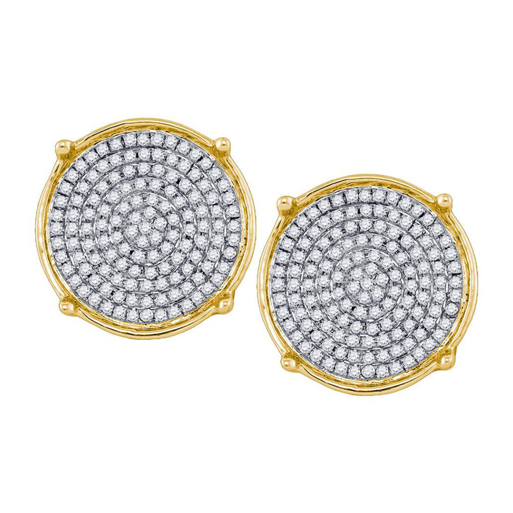 10kt Yellow Gold Mens Round Diamond Circle Cluster Earrings 1/2 Cttw