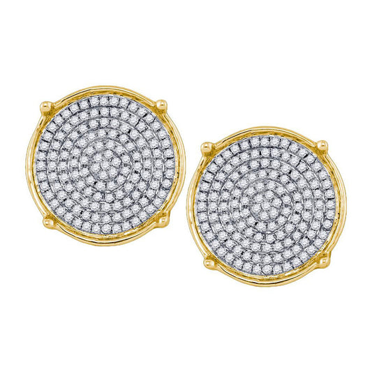 10kt Yellow Gold Mens Round Diamond Circle Cluster Earrings 1/2 Cttw