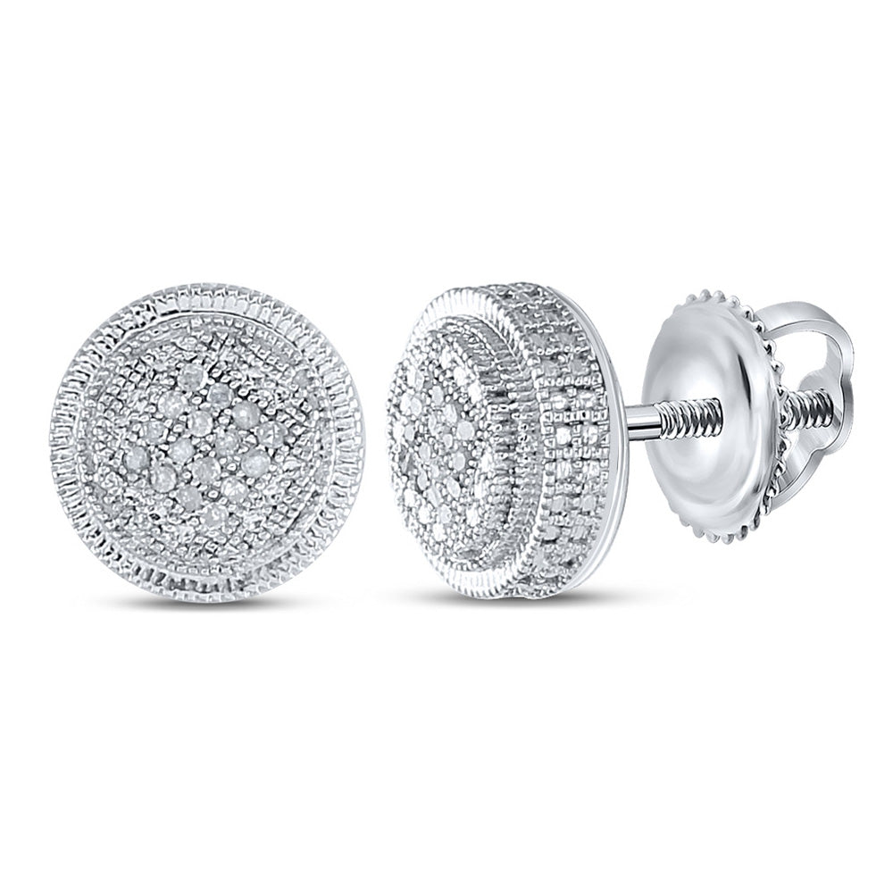 Sterling Silver Mens Round Diamond Disk Circle Earrings 1/10 Cttw