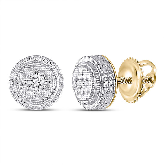 Yellow-tone Sterling Silver Mens Round Diamond Circle Earrings .02 Cttw