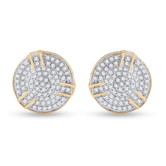 10kt Yellow Gold Mens Round Diamond Cluster Earrings 1/2 Cttw