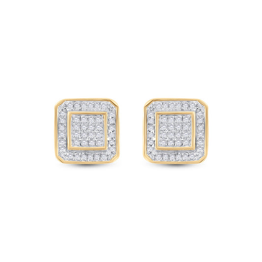 10kt Yellow Gold Mens Round Diamond Square Earrings 1/4 Cttw