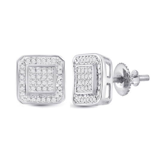 10kt White Gold Mens Round Diamond Square Earrings 1/4 Cttw